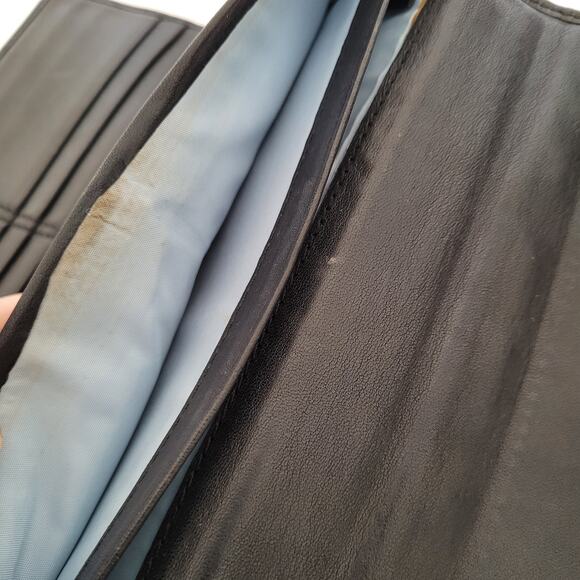 Coach Wallet Geniue Smooth Leather Solid Black Trifold 7x4 Large Envelope Boho - Picture 6 of 11